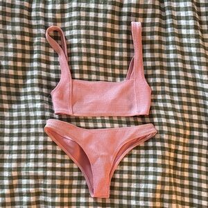 Wanderlust Pink Textured Bandeau Bikini Set